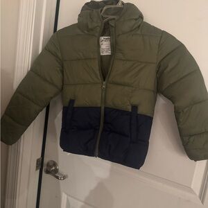 Kids Olive and Navy Puffer Jacket
